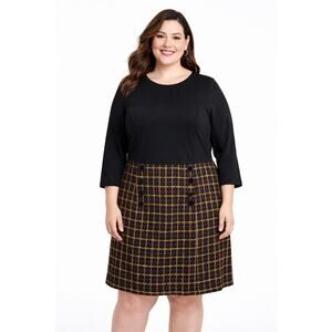 Anthropologie Hutch NWOT Black Multi Preppy Plaid Twofer Jersey Knit Dress 1X